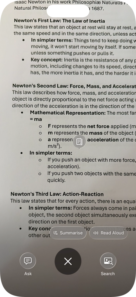 To use visual intelligence on a text, take a picture of the text, press the required setting and follow the instructions on the screen to use the function. To use visual intelligence on a text, take a picture of the text, press the required setting and follow the instructions on the screen to use the function.