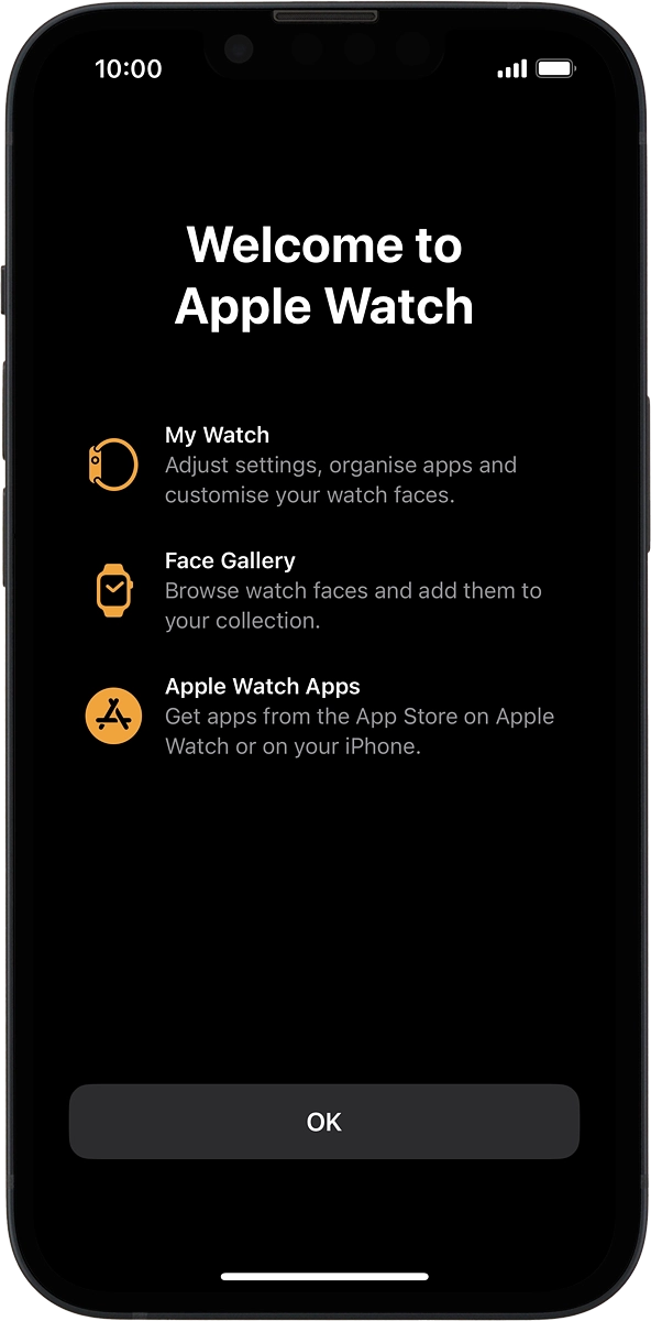 On your phone: Wait a moment while the activation of your Apple Watch is completed and press OK. On your phone: Wait a moment while the activation of your Apple Watch is completed and press OK.