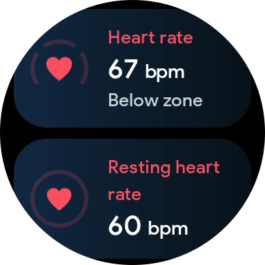 Your heart rate is displayed below Heart rate. Your heart rate is displayed below Heart rate.