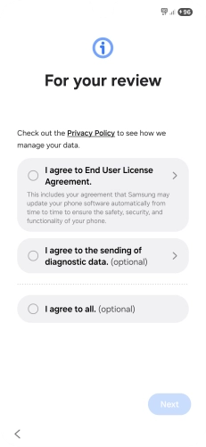 Press the fields next to the required settings to select them. Press the fields next to the required settings to select them.