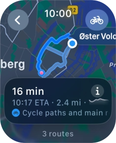Turn the Digital Crown to see the suggested routes. Turn the Digital Crown to see the suggested routes.