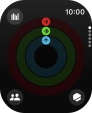The screen will tell you how far you are from completing your daily activity goals. When the coloured rings are closed, you've reached the goals of your daily activity. The screen will tell you how far you are from completing your daily activity goals. When the coloured rings are closed, you've reached the goals of your daily activity.