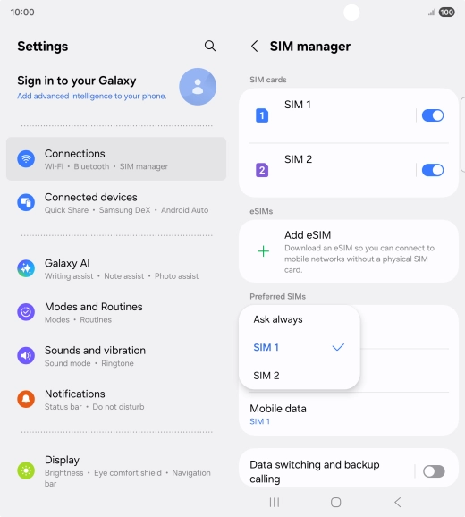 Press the required setting. Press the required setting.