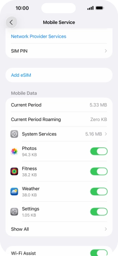 The total data usage is displayed next to Current Period. The total data usage is displayed next to Current Period.