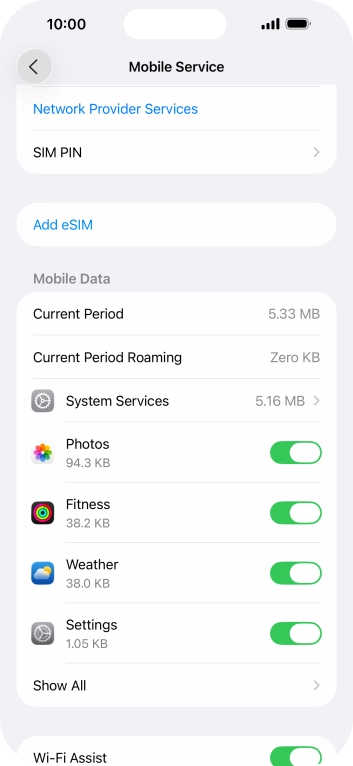 The total data usage is displayed next to Current Period. The total data usage is displayed next to Current Period.