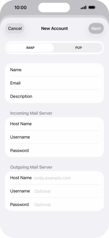 Press Host Name and key in the name of your email provider's outgoing server. Press Host Name and key in the name of your email provider's outgoing server.