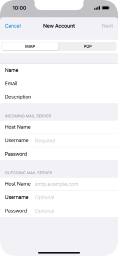 Press Username and key in the username for your email account. Press Username and key in the username for your email account.