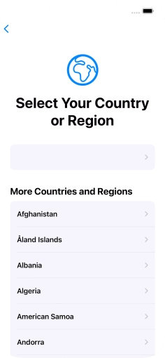 Press the required country or area. Press the required country or area.