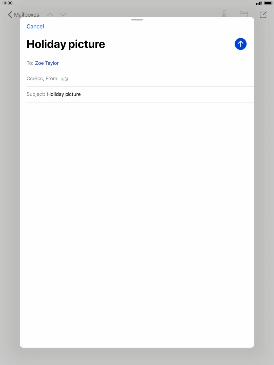 Press the text input field and write the text for your email. Press the text input field and write the text for your email.