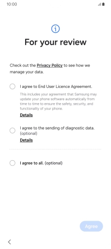 Press the fields next to the required settings to select them. Press the fields next to the required settings to select them.