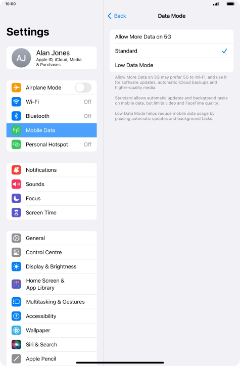Press the required setting to turn the function on or off. Press the required setting to turn the function on or off.
