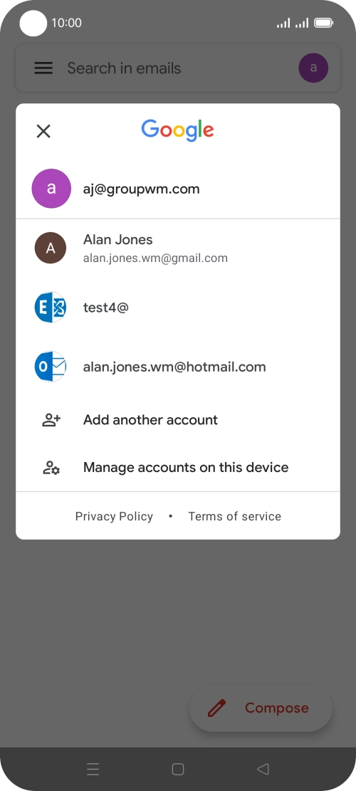 Press the required email account. Press the required email account.