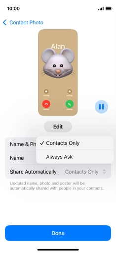 Press the required setting. Press the required setting.