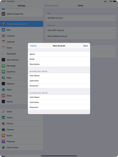 Press Save. Your email account has now been set up. To select more settings for incoming and outgoing server, proceed with the following steps. Press Save. Your email account has now been set up. To select more settings for incoming and outgoing server, proceed with the following steps.