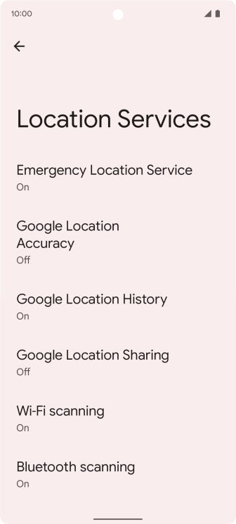 Press Google Location Accuracy. Press Google Location Accuracy.
