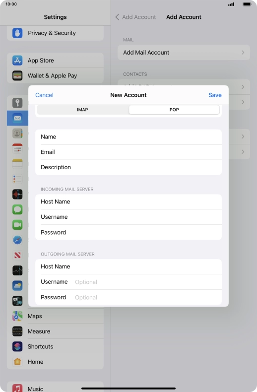 Press Username and key in the username for your email account. Press Username and key in the username for your email account.
