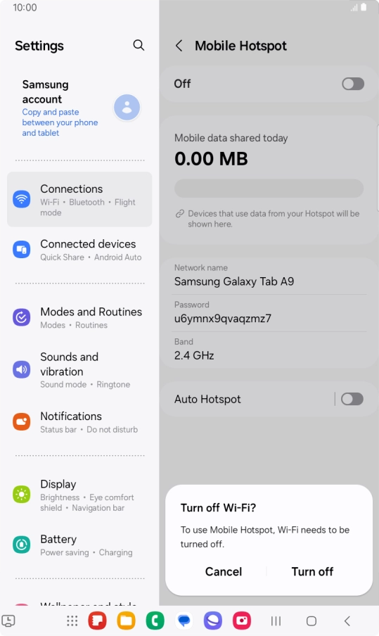 If Wi-Fi is turned on, press Turn off. If Wi-Fi is turned on, press Turn off.