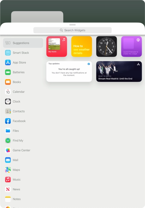 Press the required widget. Press the required widget.