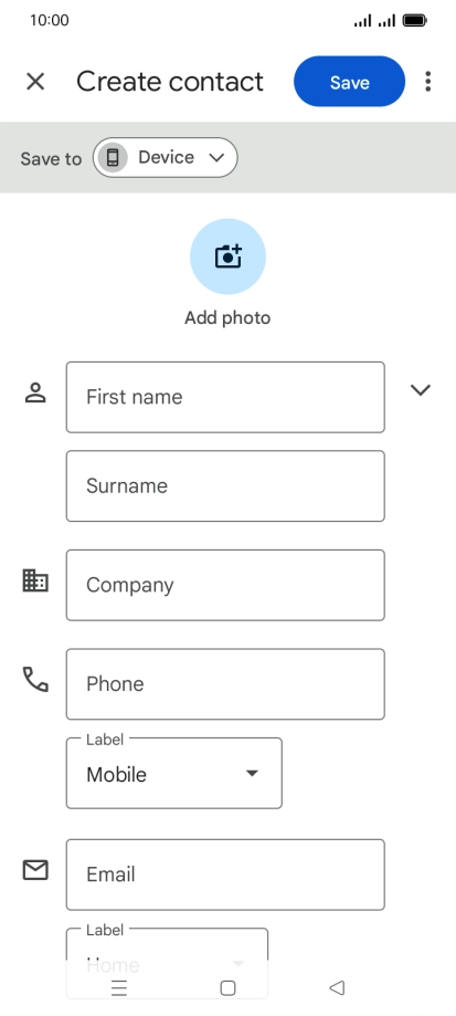 Press First name and key in the required first name. Press First name and key in the required first name.