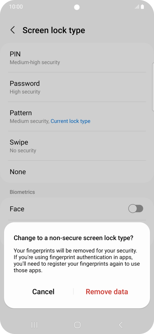 Press Remove data. Press Remove data.