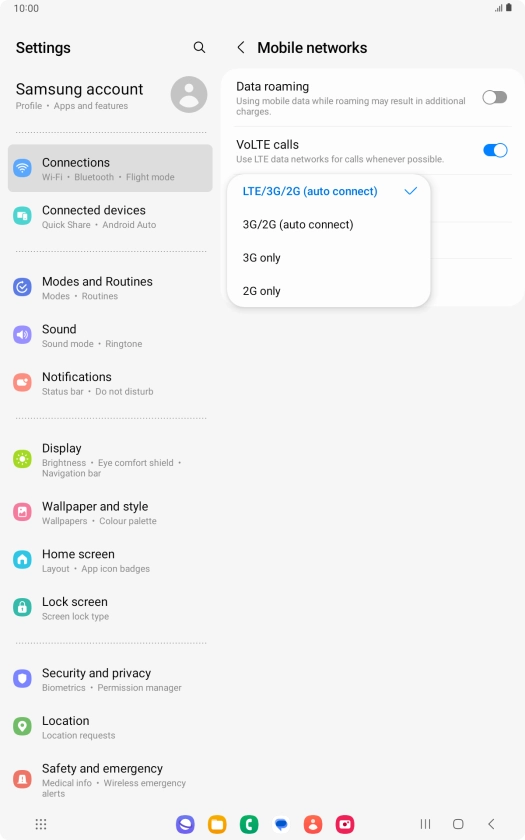 Press the required network mode. Press the required network mode.