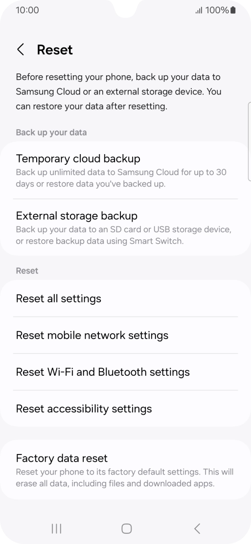 Press Reset mobile network settings. Press Reset mobile network settings.