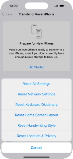 Press Reset All Settings. Press Reset All Settings.