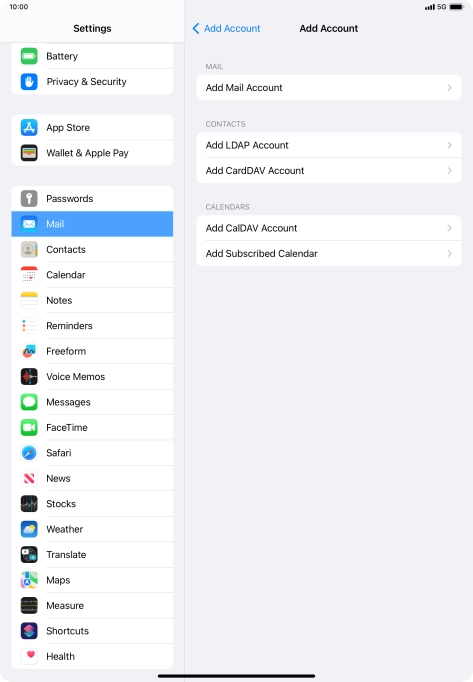 Press Add Mail Account. Press Add Mail Account.
