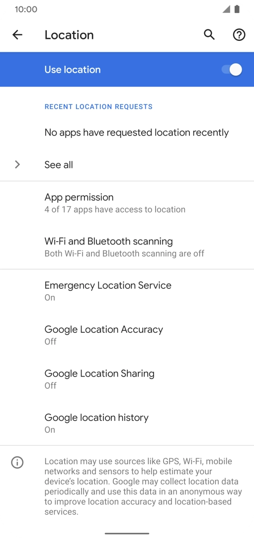 Press Google Location Accuracy. Press Google Location Accuracy.