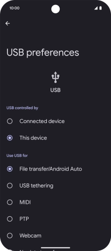 Press File transfer/Android Auto. Press File transfer/Android Auto.