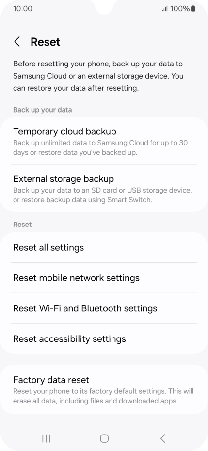 Press Reset mobile network settings. Press Reset mobile network settings.