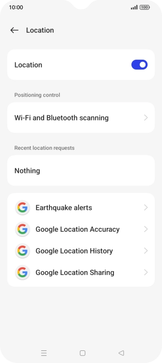 Press Google Location Accuracy. Press Google Location Accuracy.