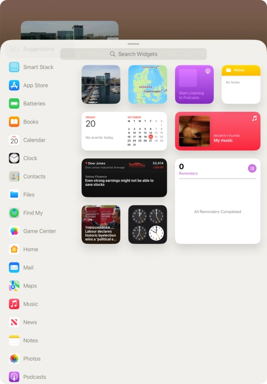 Press the required widget. Press the required widget.