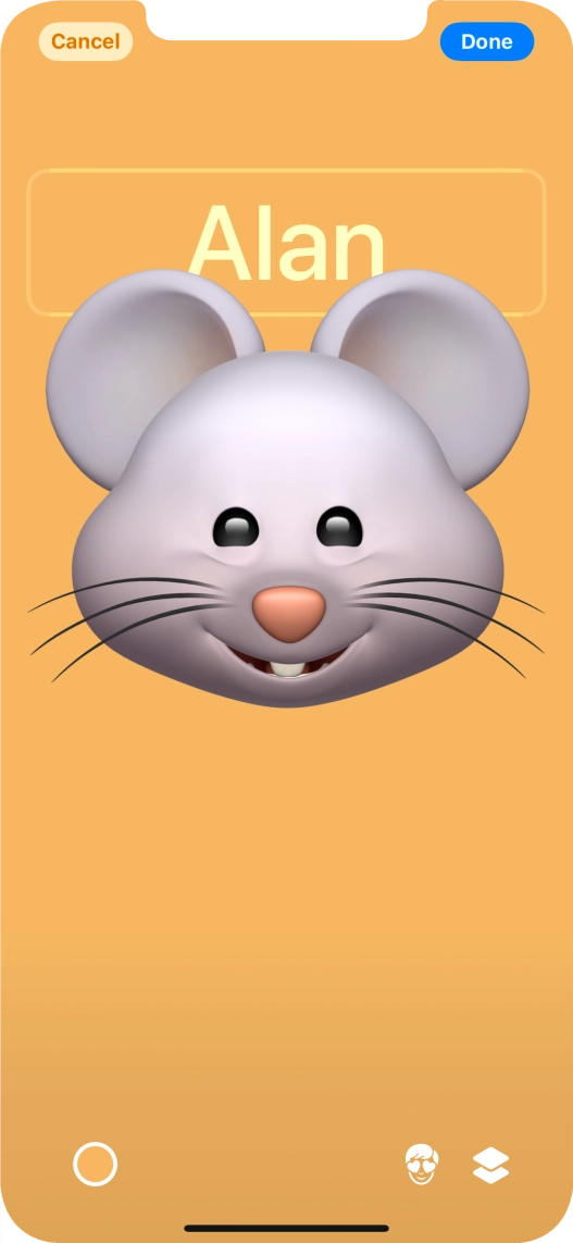 Press the name field and follow the instructions on the screen to select the required font and colour for your name on the Contact Poster. Press the name field and follow the instructions on the screen to select the required font and colour for your name on the Contact Poster.