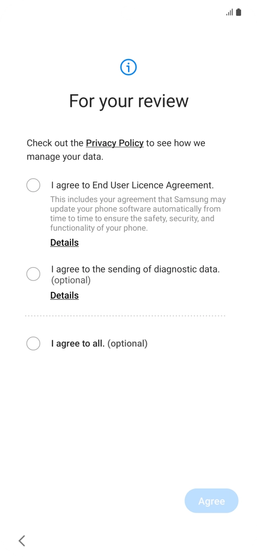 Press the fields next to the required settings to select them. Press the fields next to the required settings to select them.