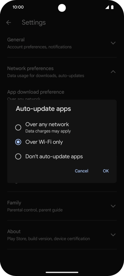 To turn on automatic update of apps using mobile network, press Over any network. To turn on automatic update of apps using mobile network, press Over any network.
