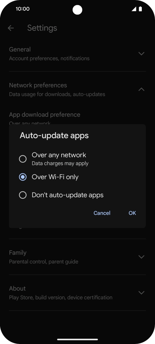 To turn on automatic update of apps using mobile network, press Over any network. To turn on automatic update of apps using mobile network, press Over any network.