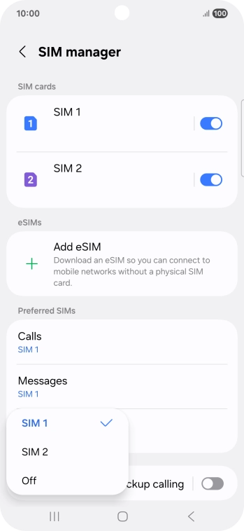 Press the required setting. Press the required setting.