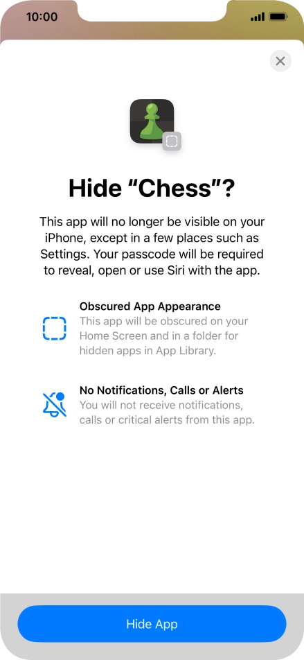 Press Hide App. Press Hide App.