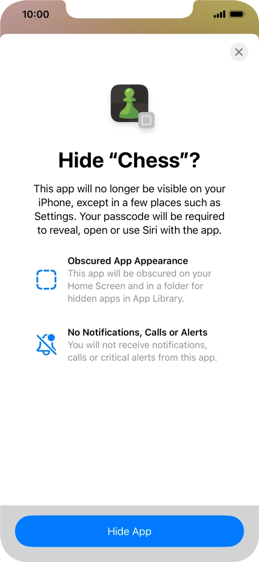 Press Hide App. Press Hide App.