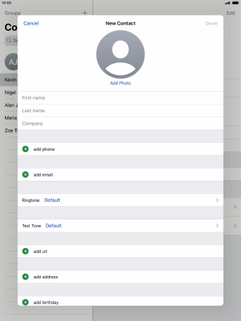 Press First name and key in the first name. Press First name and key in the first name.