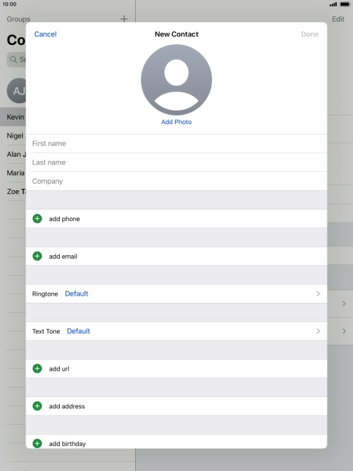 Press First name and key in the first name. Press First name and key in the first name.