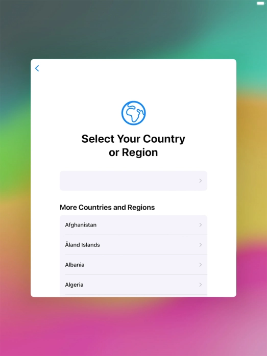 Press the required country or area. Press the required country or area.