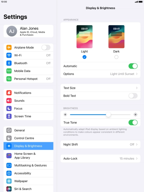 If you turn on the function, press Options and follow the instructions on the screen to select the required period of time for Dark Mode. If you turn on the function, press Options and follow the instructions on the screen to select the required period of time for Dark Mode.