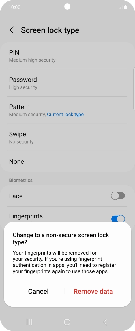 Press Remove data. Press Remove data.