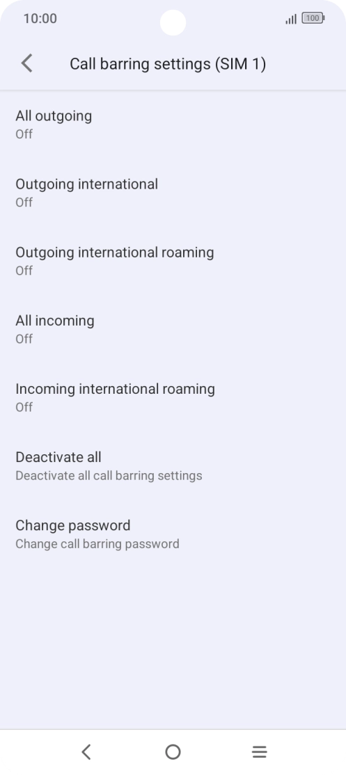 Press the required barring type. Press the required barring type.