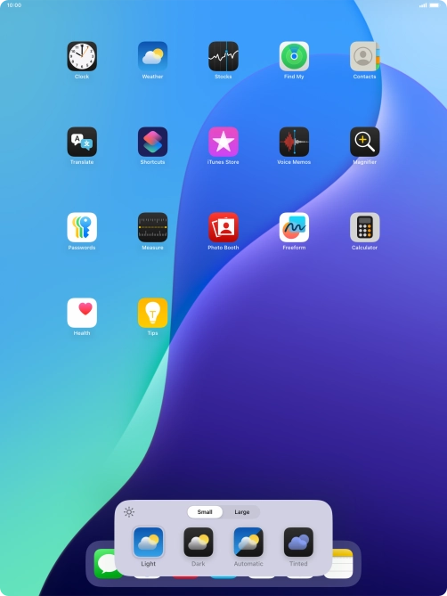 Press the required setting to select the size of app icons on the home screen. Press the required setting to select the size of app icons on the home screen.