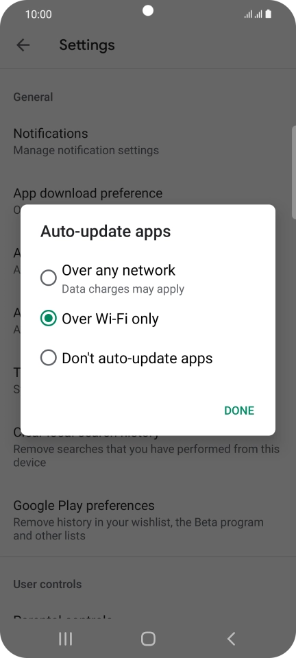 To turn on automatic update of apps using mobile network, press Over any network. To turn on automatic update of apps using mobile network, press Over any network.