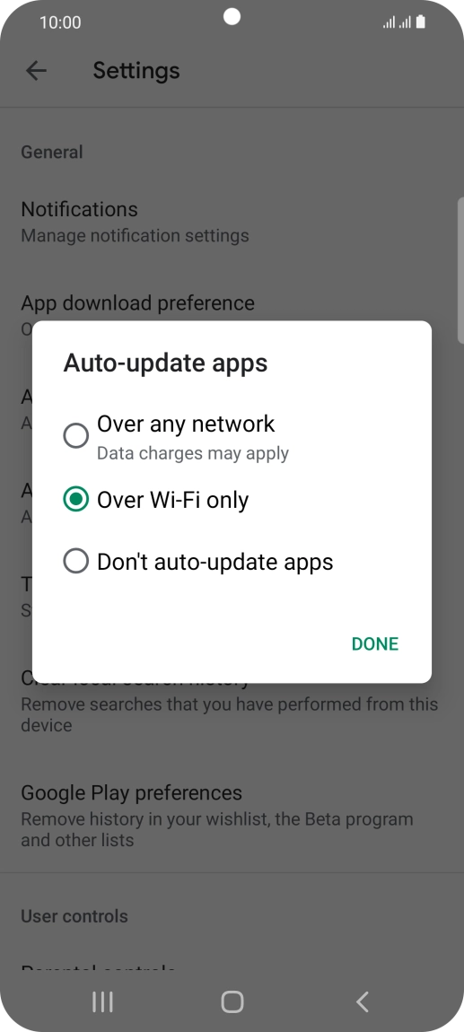 To turn on automatic update of apps using mobile network, press Over any network. To turn on automatic update of apps using mobile network, press Over any network.