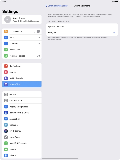 Press the required setting. Press the required setting.